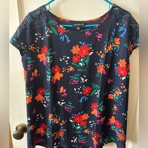 Fortune + Ivy Floral Print Top with Lace Details